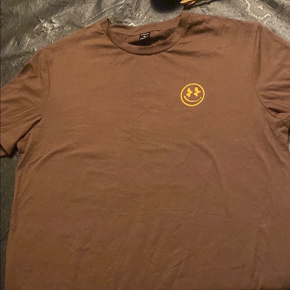SHEIN Brown and Yellow Blouse with Smiley Accent